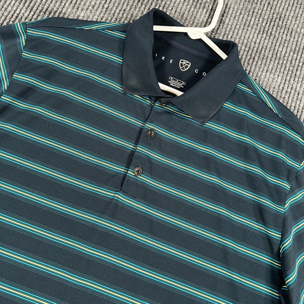 Nike Golf Polo Shirt Mens Medium Blue Striped Short Sleeve Casual Outdoor Tennis